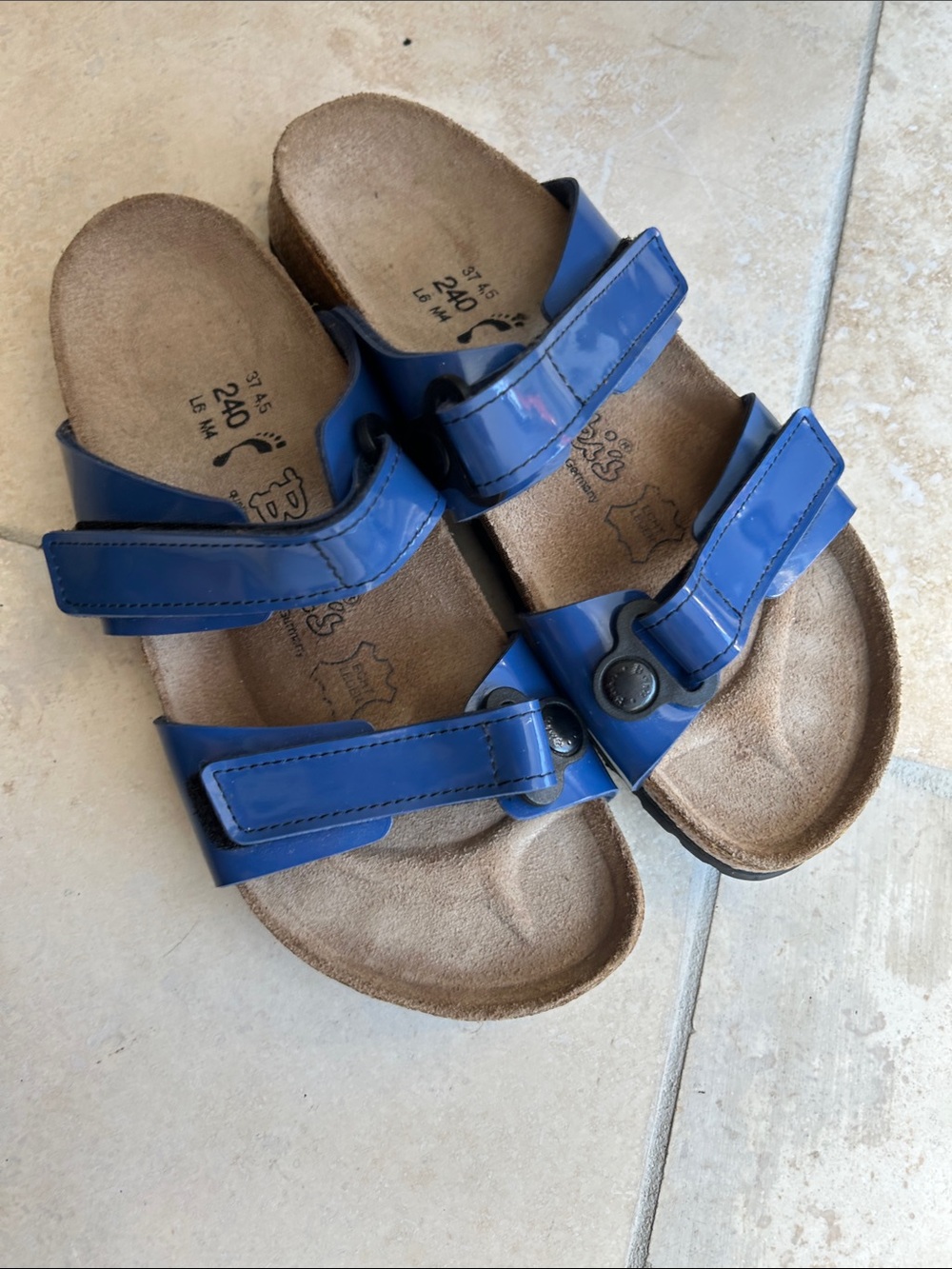 Birkenstock Blue Patent Two-Strap Women’s Sandals